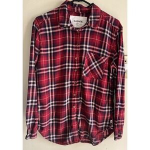 Garage Women's Lightweight Long Sleeved Flannel Plaid Shirt Top Size M Boyfriend